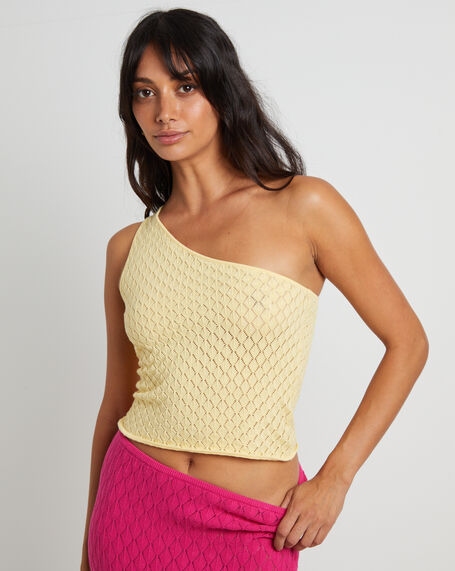 Kerby Crochet One Shoulder Top in Lemon