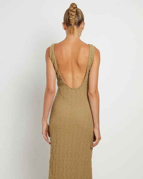 Skyla Textured Maxi Dress in Taupe