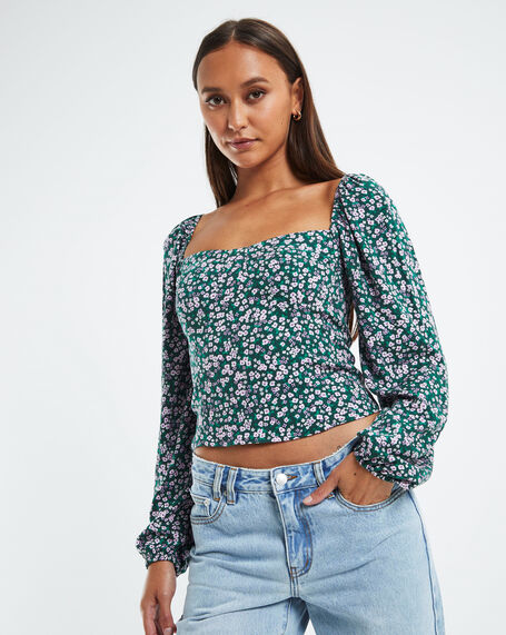 Amelie Meadow Sweet Shirred Back Top Floral