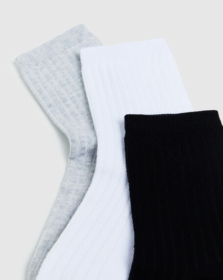 Rib Socks 3 Pack Grey/White/Black