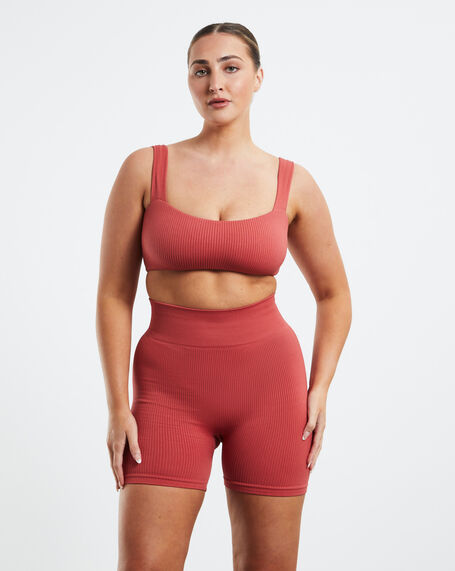 Square Neck Sports Crop Red
