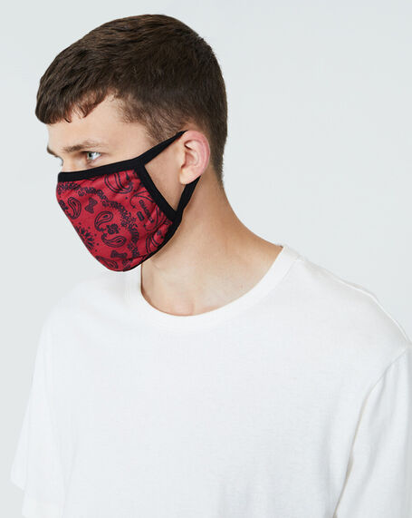 Fitted Paisley Face Mask Black Red
