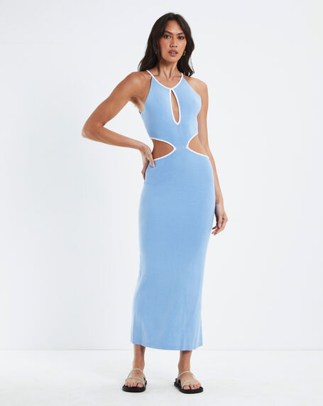 Athena Contrast Bind Midi Cut Out Dress Blue
