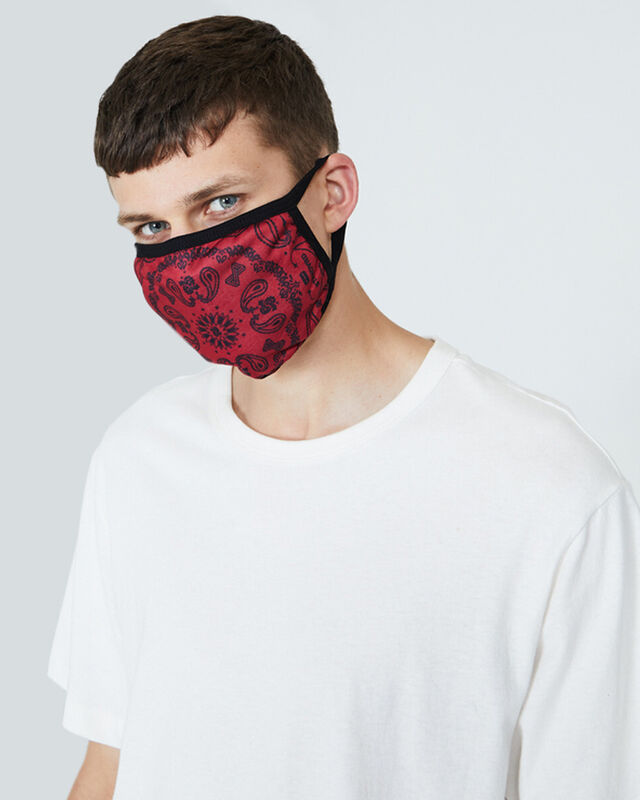 Fitted Paisley Face Mask Black Red, hi-res image number null