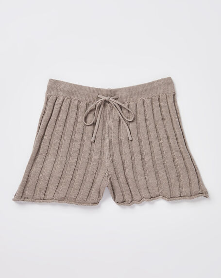 Teen Girls Bambi Knit Shorts in Mushroom Brown