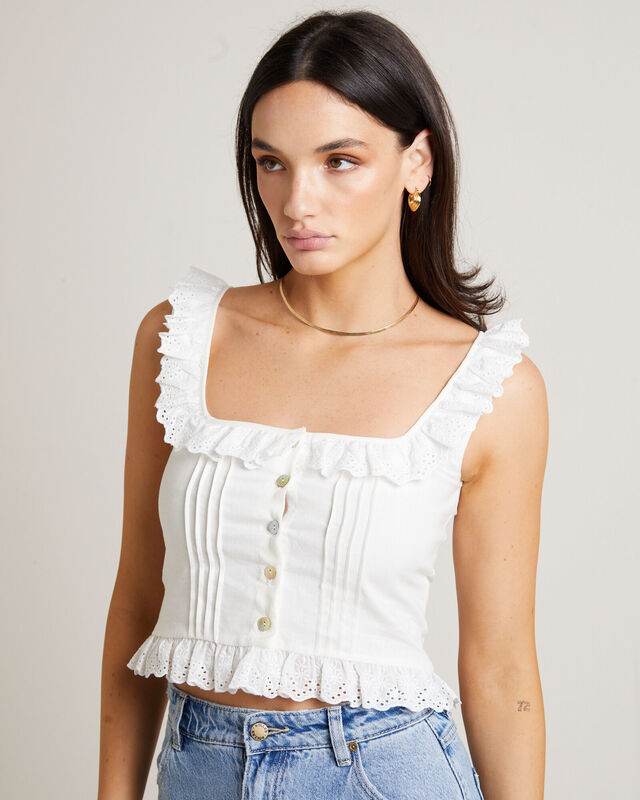 Birkin Lace Camisole Top in White, hi-res image number null