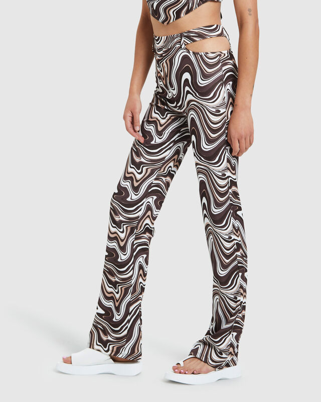 Tammy Swirl Print Cut Out Soft Pants Brown, hi-res image number null