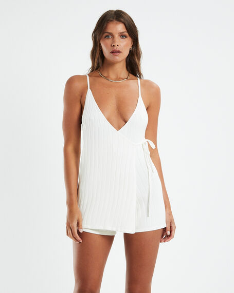 Sayge Wrap Knitted Playsuit White