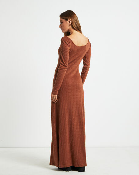 Tallulah Long Sleeve Maxi Dress Chestnut Brown