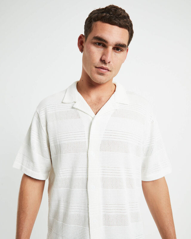 Knitted Short Sleeve Resort Shirt White, hi-res image number null