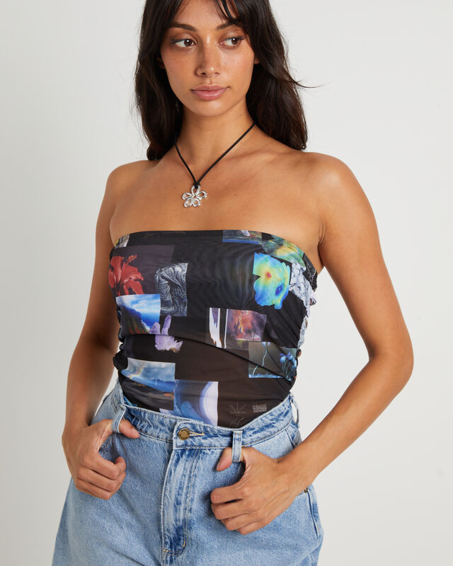 Under Pressure Recycled Sheer Strapless Top in Black, hi-res image number null