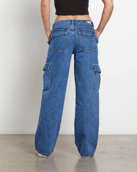 99 Low & Wide Cargo Daria Jeans in Denim Blue