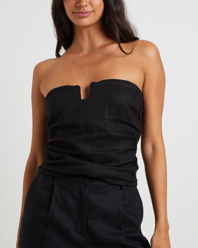 Lui Cut Out Linen Bandeau Top in Black, hi-res image number null