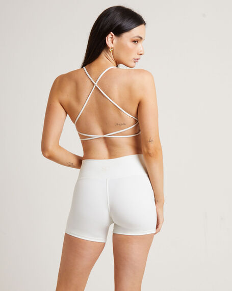 Stringy Cross Back Crop Top in White