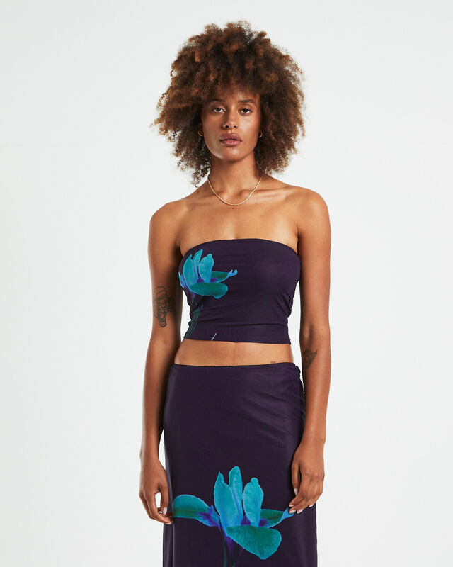 Shae Strapless Top Placement Flower Navy, hi-res image number null