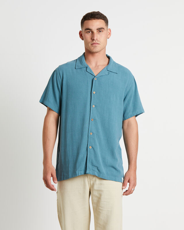 Ernie Short Sleeve Resort Shirt in Aegean Blue, hi-res image number null