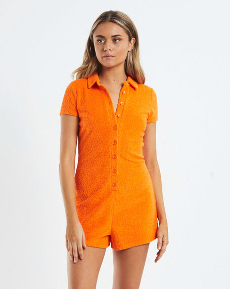 Tiana Fitted Textured Romper Flame Orange