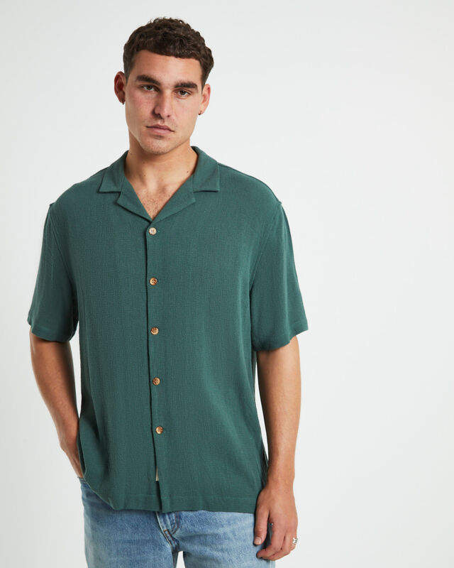 Textured Button Up Shirt in Forest Green, hi-res image number null