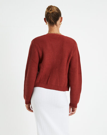 Nora Knit Cardigan Burnt Red