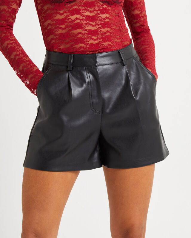Cleo PU Tailored Shorts Black, hi-res image number null