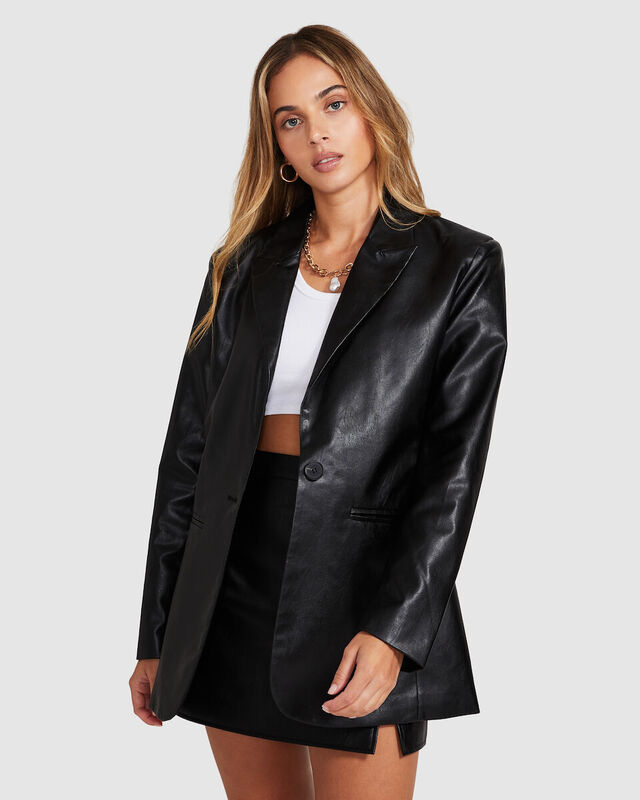 Elodie Leather Look Blazer Black, hi-res image number null