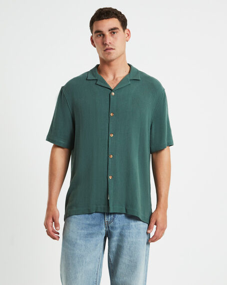 Textured Button Up Shirt in Forest Green