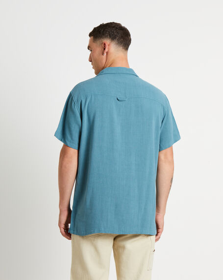 Ernie Short Sleeve Resort Shirt in Aegean Blue