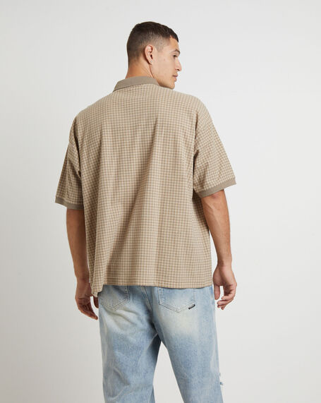 Check Short Sleeve Polo in Brown
