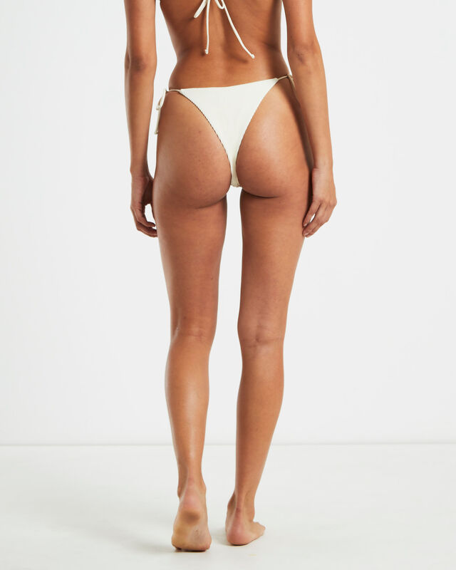 Rib Skinny Strap Tie Side Bikini Bottoms in Almond White, hi-res image number null