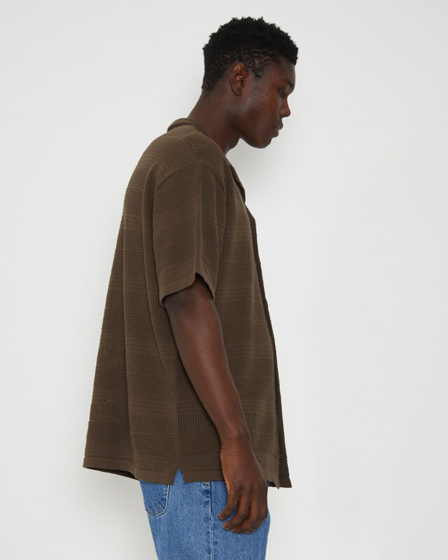 Knitted Resort Short Sleeve Shirt in Brown, hi-res image number null