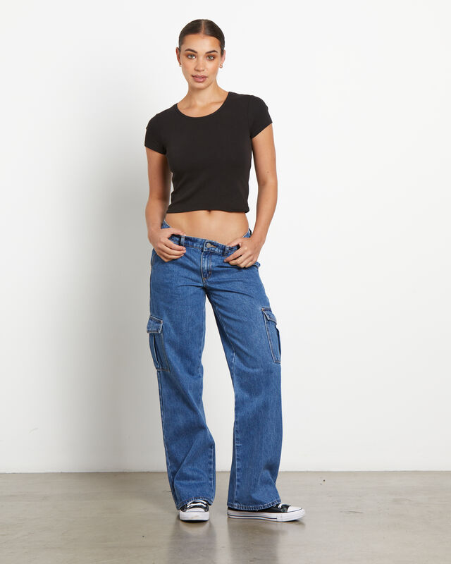 99 Low & Wide Cargo Daria Jeans in Denim Blue, hi-res image number null