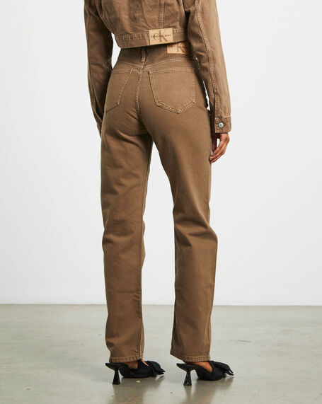 High Rise Straight Jeans in Brown