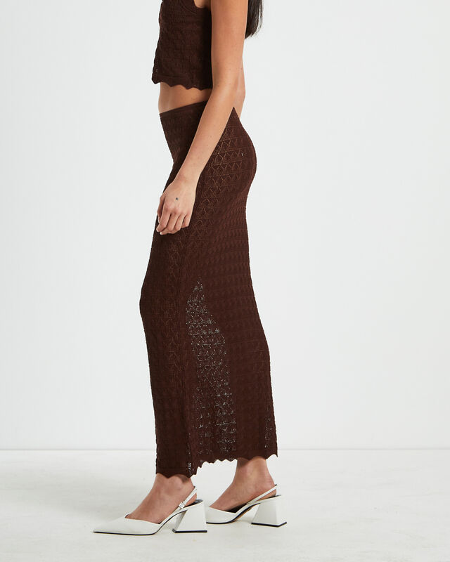 Eleanora Lace Knit Maxi Skirt Dark Chocolate Brown, hi-res image number null
