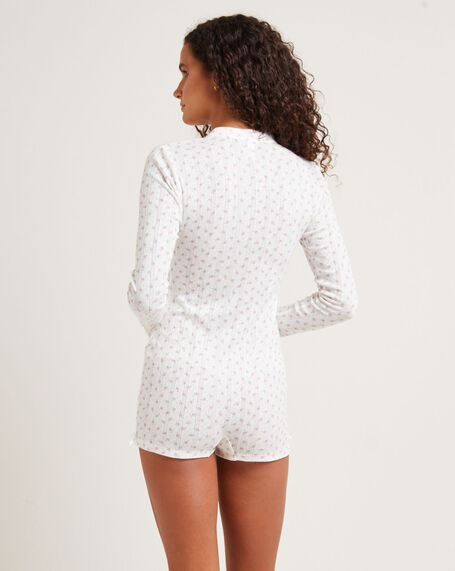 Penny Pointelle Romper White Floral