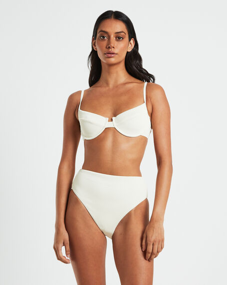 Rib Cut Out Underwire Bikini Top in Almond White