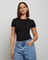 Ribbed Longline Fitted T-Shirt in Black