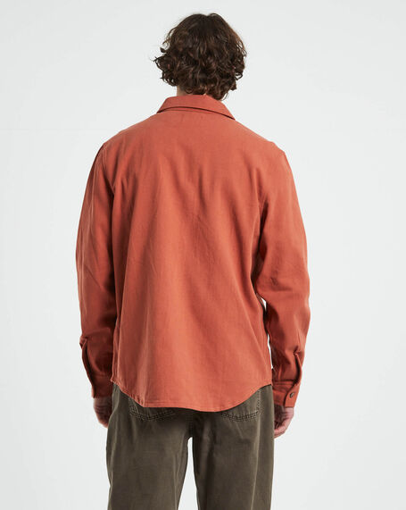 Stussy Zip Workgear Long Sleeve Shirt in Almond Orange