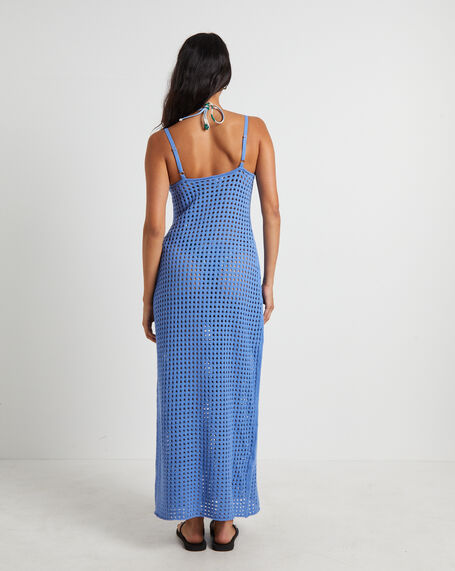 Calypso Crochet Midi Dress in Sea Blue