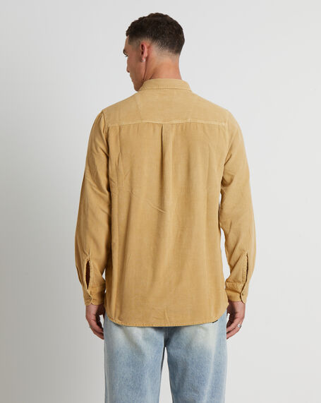 Men At Work Cord Long Sleeve Shirt in Sand