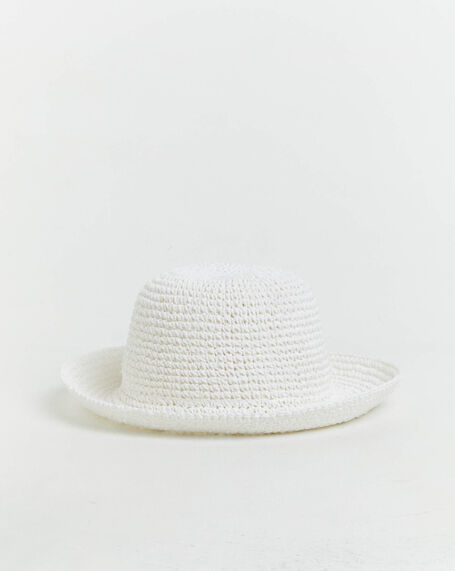 Vacay Straw Bucket Hat in White