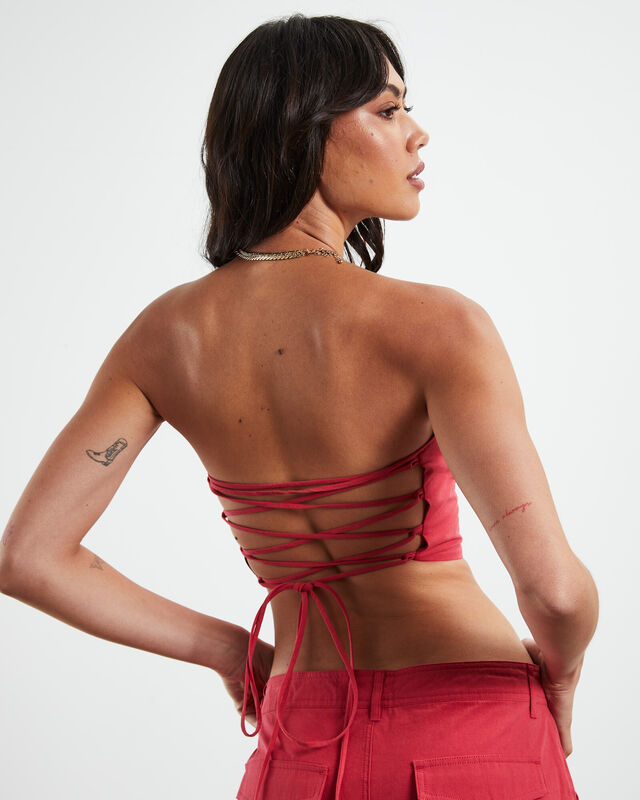 Amity Lace Back Corset Red, hi-res image number null