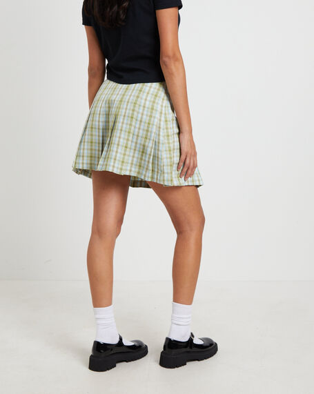Plaid Pleated Skirt in Army Green