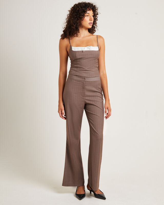 Jenna Pinstripe Straight Pants Chocolate, hi-res image number null