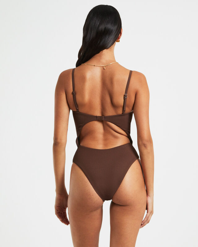 Rib Underwire One Piece in Chocolate Brown, hi-res image number null