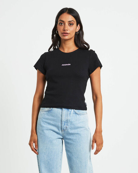 Lilah Organic Pointelle Fitted Tee in Black