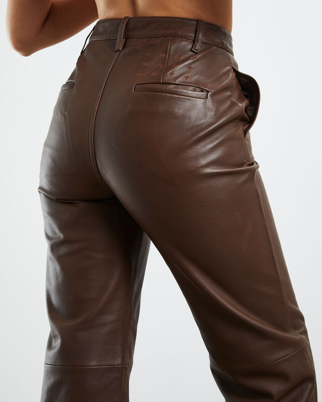 Crossin Leather Trousers Chocolate Brown, hi-res image number null
