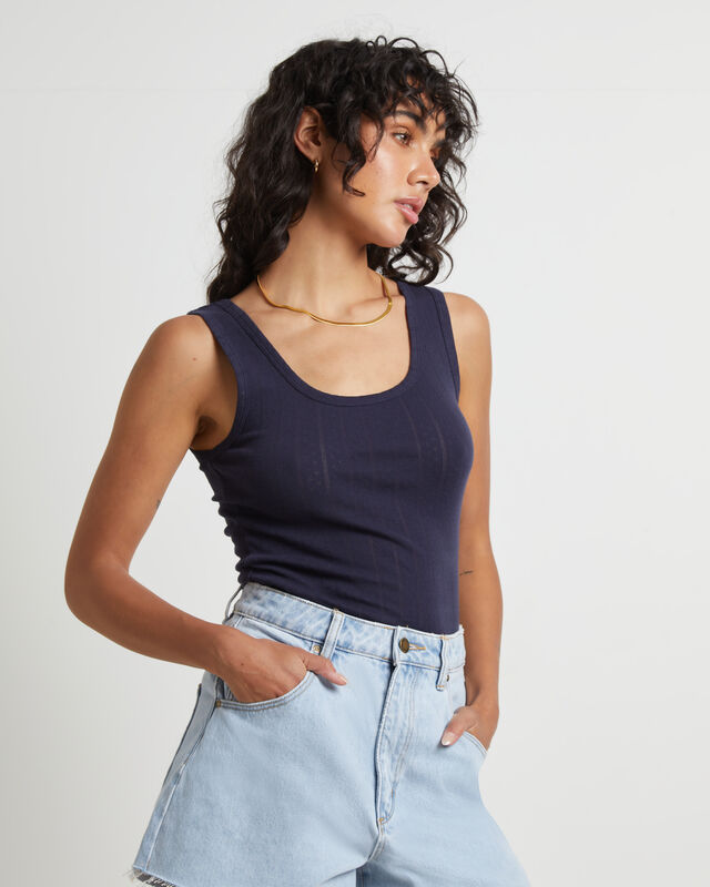 Pointelle Toni Tank Top in Navy, hi-res image number null