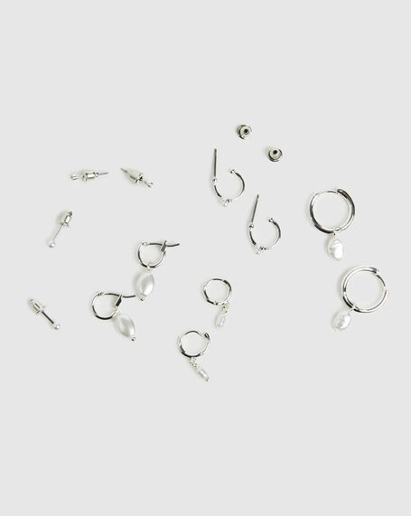 Frankie Pearl Earrings Pack Silver