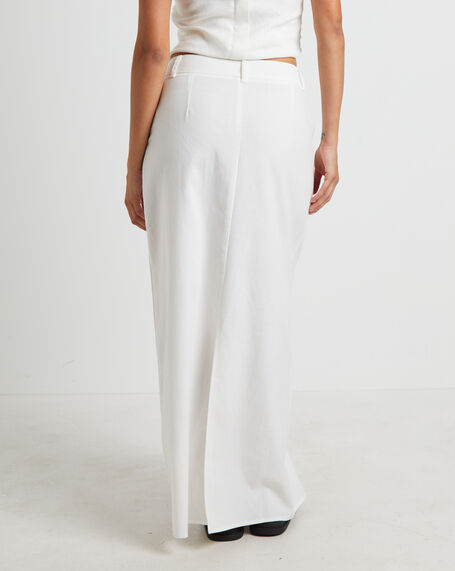 Jinta Tailored Linen Maxi Skirt in White