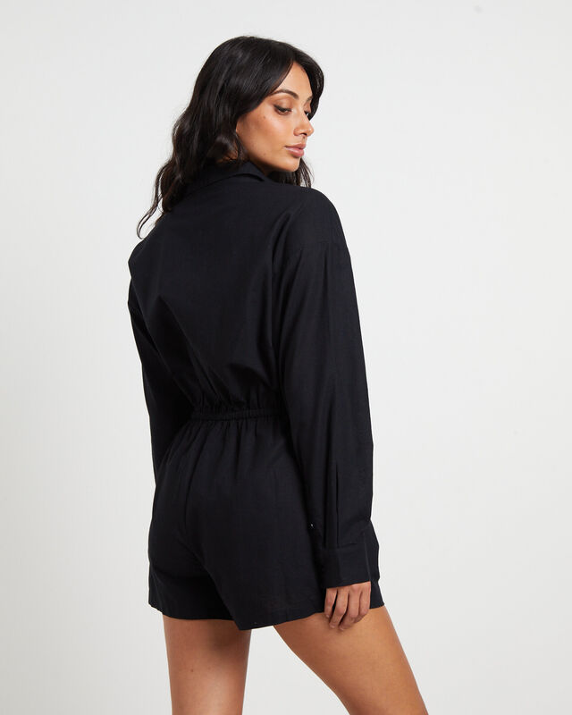 Joslin Boxy Long Sleeve Shirt Playsuit in Black, hi-res image number null